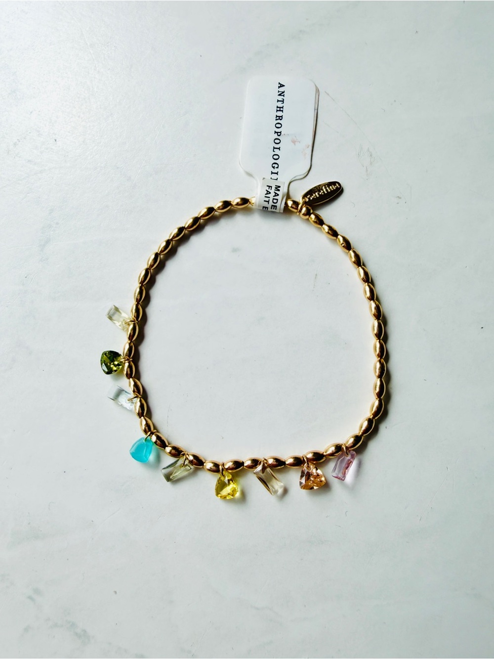NWT Anthropologie Colorful Beaded Crystal Stretch Bracelet - Picture 3 of 4